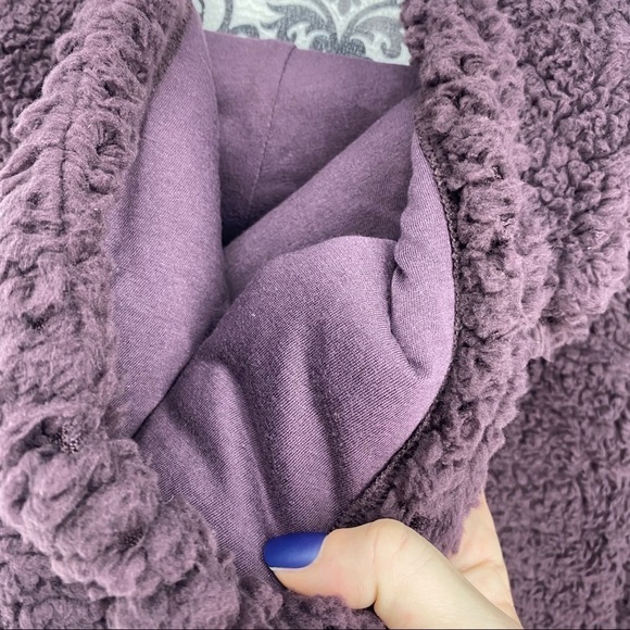 Z By Zella Sheila Fleece Hooded Pullover plum black. Sherpa.  Super soft. - Picture 11 of 14